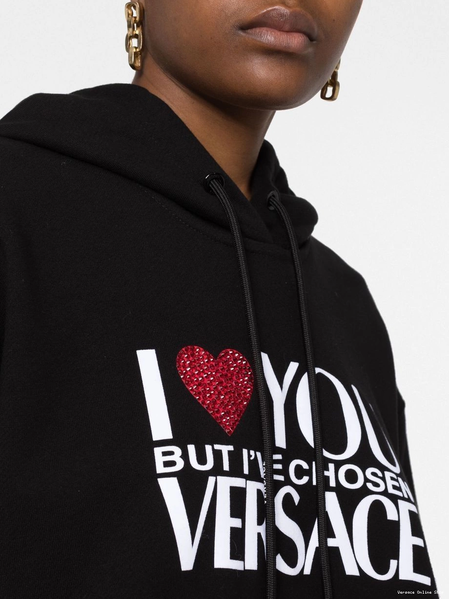 Cheap hoodie Women crystal-embellished slogan Versace 0323